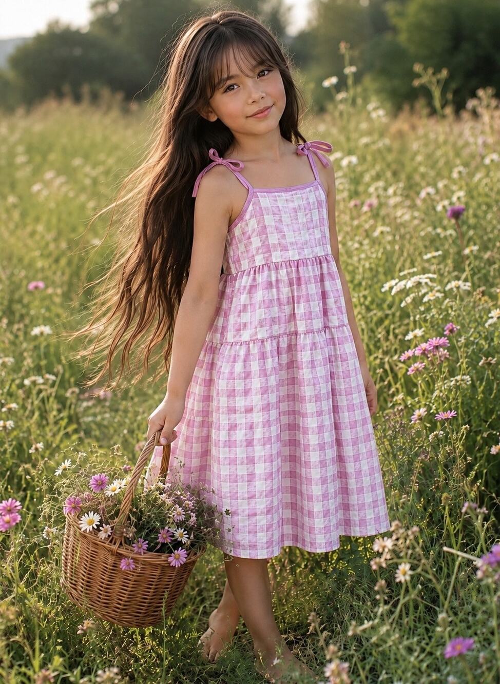 Afternoon In The Meadow Mauve Gingham Floaty Picnic Twirl Dress 7/8